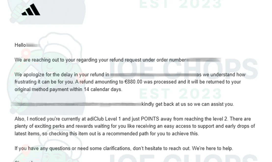 Adidas Order Success